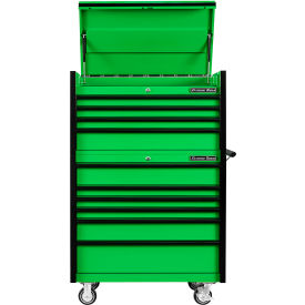 Top Chest & Roller Cabinet Combo, 41"W x 25"D x 64"H, Green with Black Drawer Pulls