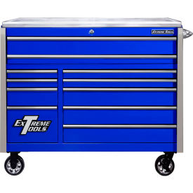 Pro Roller Cabinet, 55"W x 30"D x 46-5/8"H, Blue with Chrome Drawer Pulls & Trim