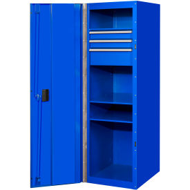 RX Side Locker, 3 Drawers & 4 Shelves, 19"W x 25"D x 60-7/8"H, Blue w/ Chrome Handles