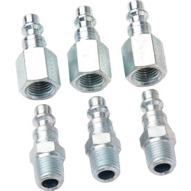 Quick Coupler Plug, Industrial Interchange M-Style, 1/4" FNPT & 1/4" MNPT, 6 Pack