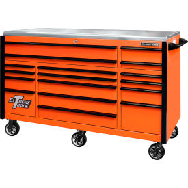 Triple Bank Roller Cabinet, 72"W x 30"D x 46-5/8"H, Orange w/Black Drawer Pulls