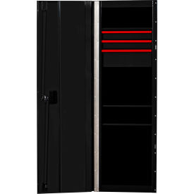 RX Side Locker, 3 Drawers & 4 Shelves, 24"W x 30"D x 60-7/8"H, Black with Red Handles