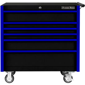 6 Drawers, 41"W x 25"D x 41-13/16"H, Black with Blue Drawer Pulls