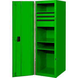 RX Side Locker, 3 Drawers & 4 Shelves, 24"W x 30"D x 60-7/8"H, Green w/ Black Handles