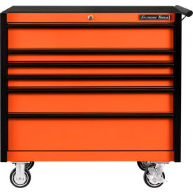 6 Drawer Roller Cabinet, 41"W x 25"D x 41-13/16"H, Orange with Black Drawer Pulls