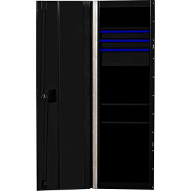 RX Side Locker, 3 Drawers & 4 Shelves, 24"W x 30"D x 60-7/8"H, Black with Blue Handles