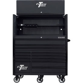 RX Pro Power Workstation Hutch & Roller Cabinet, 55"W x 25"D, Matte Black with Black Drawer Pulls