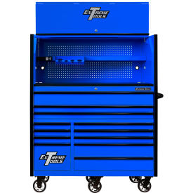 Power Workstation Hutch & Roller Cabinet, 55"W x 25"D, Blue with Black Dr Pulls
