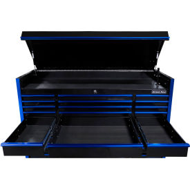 Triple Bank Top Chest, 72"W x 30"D x 26-1/4"H, Black with Blue Drawer Pulls