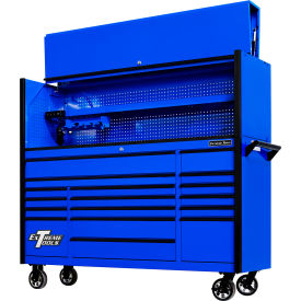 Power Workstation Hutch & Roller Cabinet, 72"W x 21"D, Blue with Black Drawer Pulls