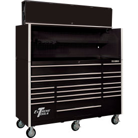 RX Pro Power Workstation Hutch & Roller Cabinet, 72"W x 25"D, Black with Chrome Drawer Pulls