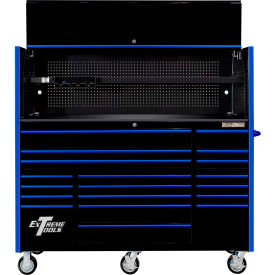 RX Pro Power Workstation Hutch & Roller Cabinet, 72"W x 25"D, Black with Blue Dr Pulls