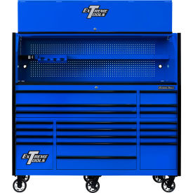 Power Workstation Hutch & Roller Cabinet, 72"W x 25"D, Blue with Black Dr Pulls