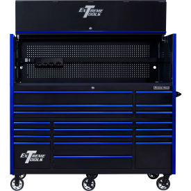 Power Workstation Hutch & Roller Cabinet, 72"W x 30"D, Black with Blue Dr Pulls