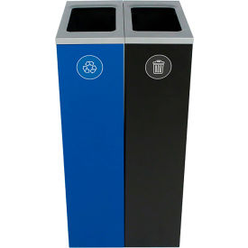 Spectrum Cube Slim Double Recycling Station For Recycle & Waste, 20 Gal Cap, Blue/Blk