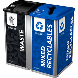 Mosaic Double Recycling Station For Mixed Recyclables, 64 Gallon Capacity, Black/Blue