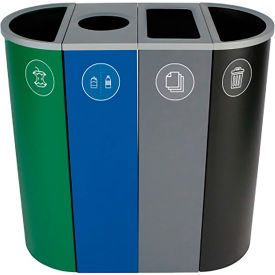 Spectrum Quad Slim Recycling Station For Organics, 36 Gal. Cap., Green/Blue/Gray/Black