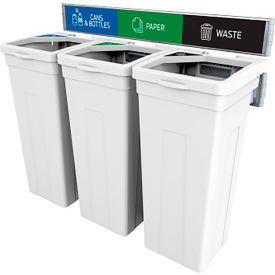 Rise Triple Recycling Station For Cans & Bottles & Paper, 45 Gallon Capacity, White