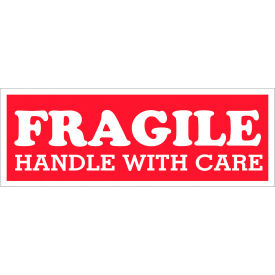 Labels with "Fragile-Handle With Care" Print, 4"L x 1-1/2"W, Red/White, Roll of 500