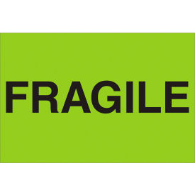 Labels with "Fragile" Print, 3"L x 2"W, Fluorescent Green, Roll of 500