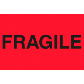 Labels with "Fragile" Print, 3"L x 2"W, Fluorescent Red, Roll of 500