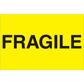 Labels with "Fragile" Print, 3"L x 2"W, Fluorescent Yellow, Roll of 500