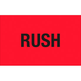 Labels with "Rush" Print, 2"L x 1-1/4"W, Fluorescent Red, Roll of 500