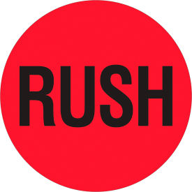 Labels with "Rush" Print, 2"L x 2"W, Red/Black, Roll of 500