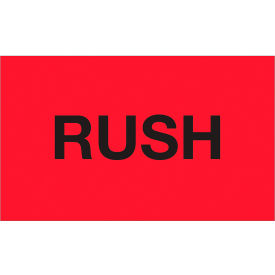 Labels with "Rush" Print, 5"L x 3"W, Fluorescent Red, Roll of 500