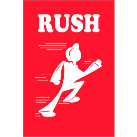 Labels with "Rush" Print, 6"L x 4"W, Red/White, Roll of 500
