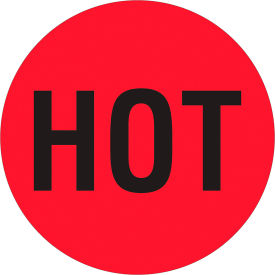 Labels with "Hot" Print, 2"L x 2"W, Red/Black, Roll of 500