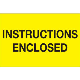 Labels w/ "Instructions Enclosed" Print, 3"L x 2"W, Fluorescent Yellow, Roll of 500