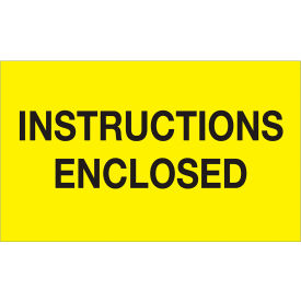 Labels w/ "Instructions Enclosed" Print, 5"L x 3"W, Fluorescent Yellow, Roll of 500