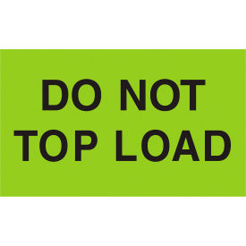 Labels with "Do Not Top Load" Print, 5"L x 3"W, Fluorescent Green, Roll of 500