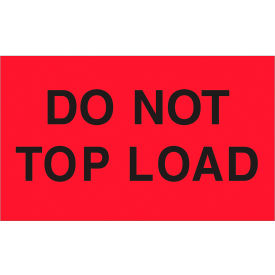 Labels with "Do Not Top Load" Print, 5"L x 3"W, Fluorescent Red, Roll of 500