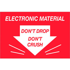 Labels with "Don't Drop Don't Crush..." Print, 3"L x 2"W, Red/White, Roll of 500