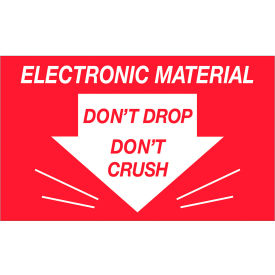 Labels with "Don't Drop Don't Crush..." Print, 5"L x 3"W, Red/White, Roll of 500