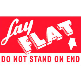 Labels with "Lay Flat-Do Not Stand On End" Print, 5"L x 3"W, Red/White, Roll of 500
