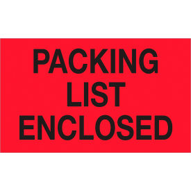 Labels with "Packing List Enclosed" Print, 5"L x 3"W, Fluorescent Red, Roll of 500