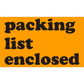 Labels w/ "Packing List Enclosed" Print, 5"L x 3"W, Fluorescent Orange, Roll of 500