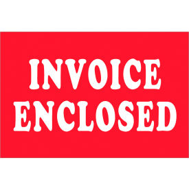 Labels with "Invoice Enclosed" Print, 3"L x 2"W, Red/White, Roll of 500