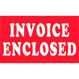 Labels with "Invoice Enclosed" Print, 5"L x 3"W, Red/White, Roll of 500