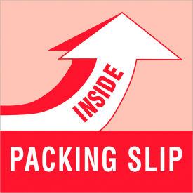 Labels with "Packing Slip Inside" Print, 4"L x 4"W, Red/White, Roll of 500