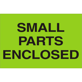 Labels with "Small Parts Enclosed" Print, 3"L x 2"W, Fluorescent Green, Roll of 500