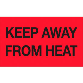 Labels with "Keep Away from Heat" Print, 5"L x 3"W, Fluorescent Red, Roll of 500