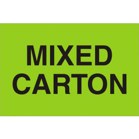 Labels with "Mixed Carton" Print, 3"L x 2"W, Fluorescent Green, Roll of 500