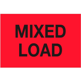 Labels with "Mixed Load" Print, 3"L x 2"W, Fluorescent Red, Roll of 500