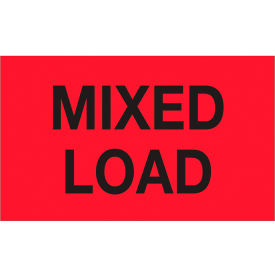 Labels with "Mixed Load" Print, 5"L x 3"W, Fluorescent Red, Roll of 500