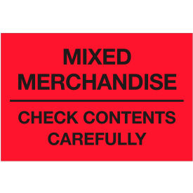 Labels with "Mixed Merchandise..." Print, 3"L x 2"W, Fluorescent Red, Roll of 500