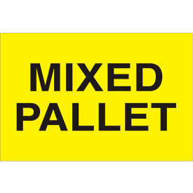Labels with "Mixed Pallet" Print, 3"L x 2"W, Fluorescent Yellow, Roll of 500